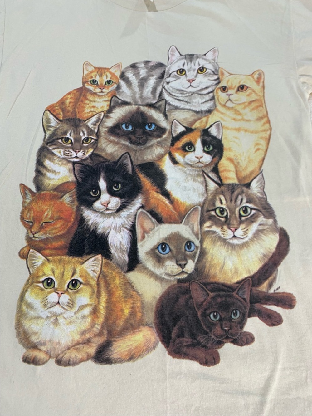 VTG 1990s USA Katz Cat Collage Graphic Dress Sleep Shirt Oversized Rare One Size - Picture 2 of 9